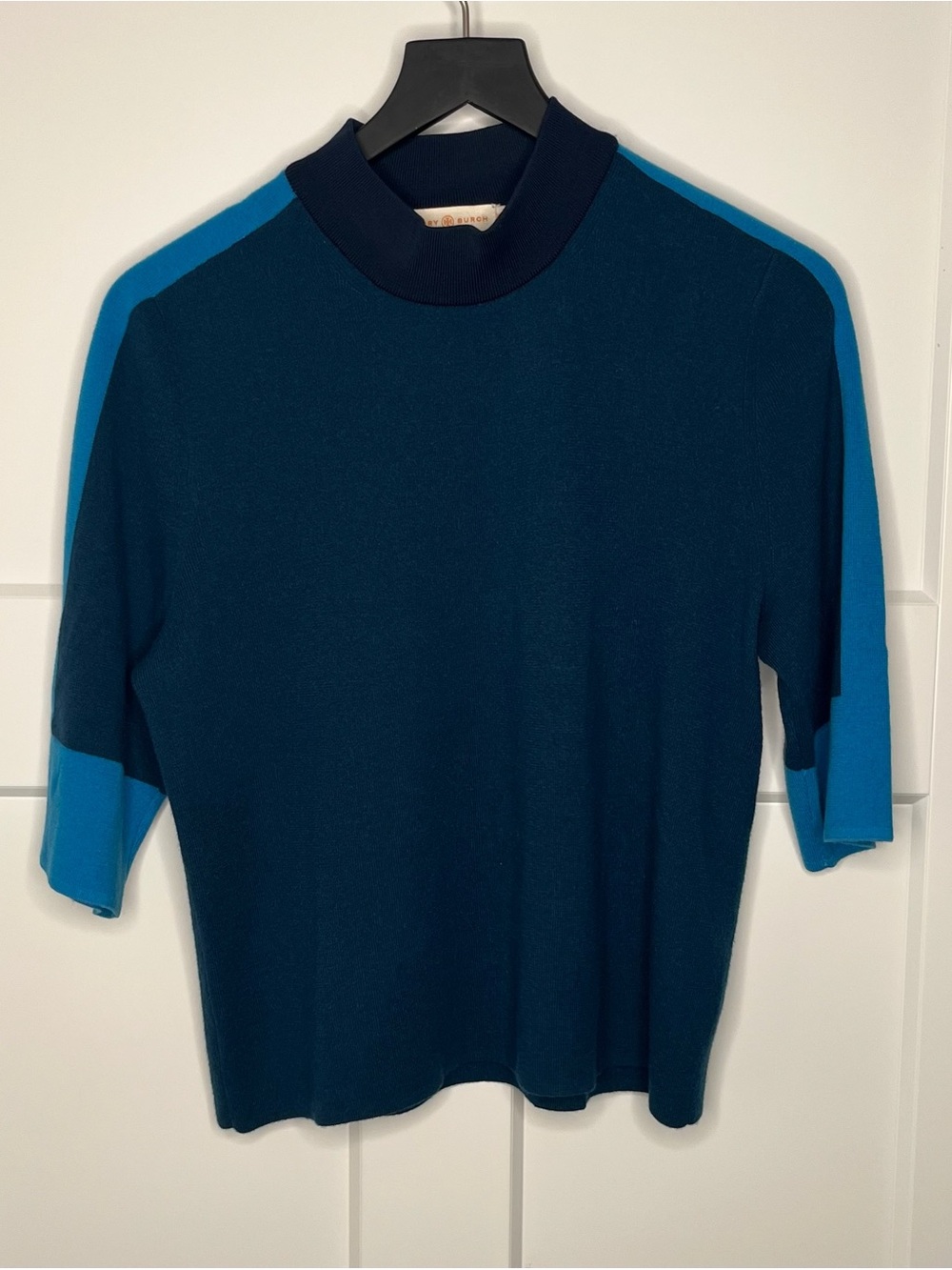 Tory Burch Cashmere Blend Mock Neck Short-Sleeve Sweater Size XL